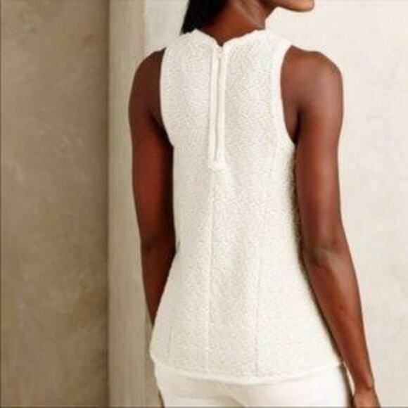 Anthropologie {Postmark} Textured Swing Tank Top sz XS Chiffon Trim White/Cream - Picture 2 of 11